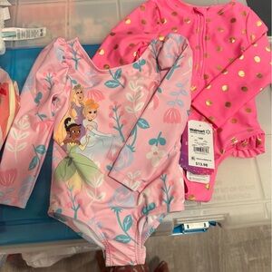 NWT Set of 2 18 month swimsuits Pink and Gold Disney Princess Long Sleeve